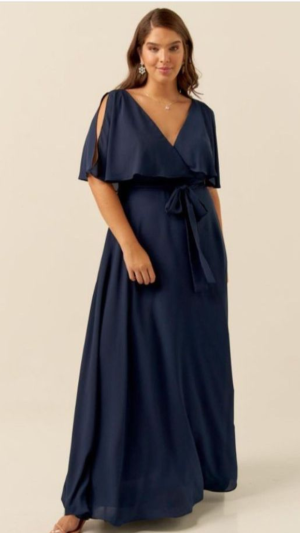 Vestido Longo Plus Size em Chiffon com Fenda e Manga Asa - Imagem 7