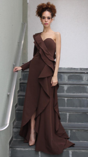 Vestido de Festa Assimétrico com Babados em Crepe - Imagem 3