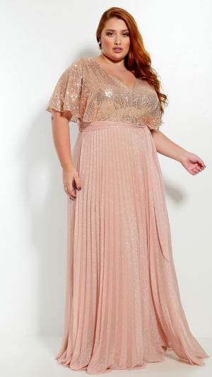 Vestido Plus Size com Paetês e Saia Plissada para Madrinhas, Formandas e Convidadas Especiais - Imagem 4