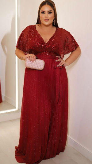 Vestido Plus Size com Paetês e Saia Plissada para Madrinhas, Formandas e Convidadas Especiais - Imagem 3