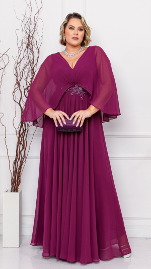 Vestido Longo Fúcsia em Tule com Decote Profundo e Alças com Laço – Ideal para Madrinhas e Festas ao Ar Livre - Imagem 3