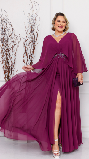 Vestido Longo Fúcsia em Tule com Decote Profundo e Alças com Laço – Ideal para Madrinhas e Festas ao Ar Livre - Imagem 2