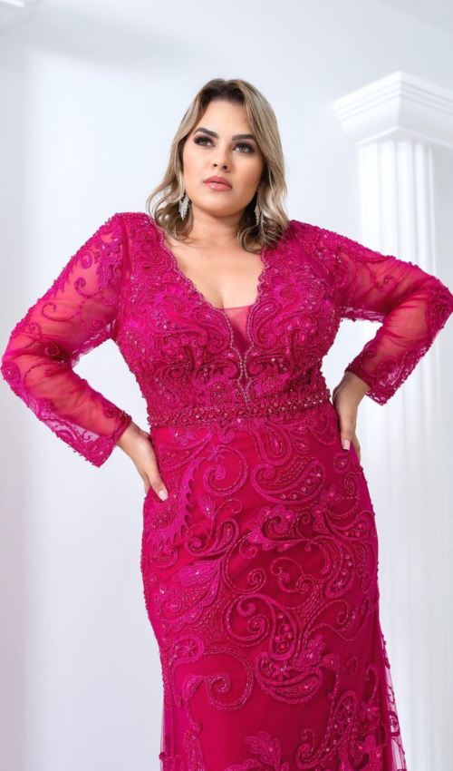 Detalhes do bordado em cristais do vestido pink para mãe da noiva