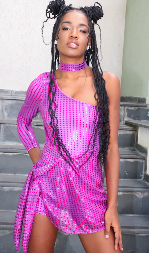 Fantasia Fashion Carnaval Paetê Rosa