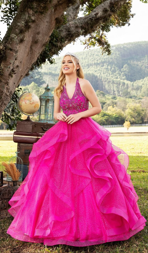 Vestido Fúcsia Brilhante 2 em 1 para Debutante