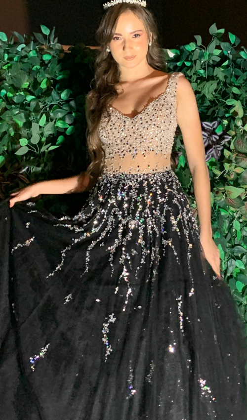 Vestido Longo Preto para Festa com Pedrarias