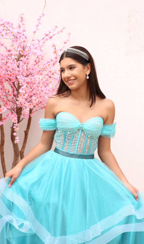 Vestido Verde Piscina com Saia Removível para Festa