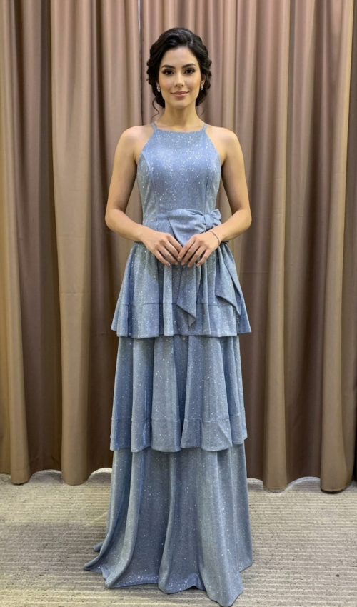 Vestido azul com babados