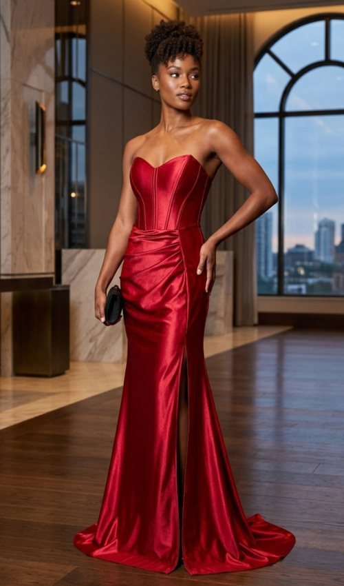 vestido acetinado vermelho
