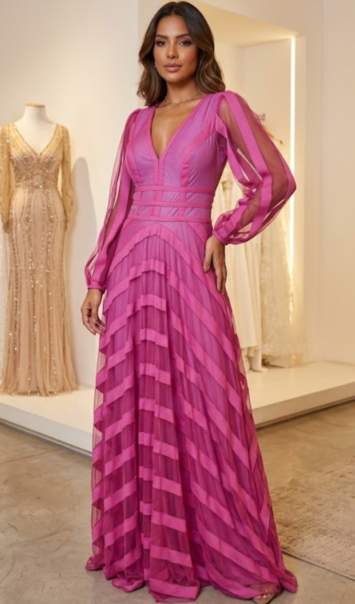 vestido com manga longa pink