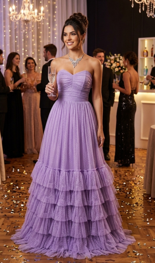 vestido sem alça lilas